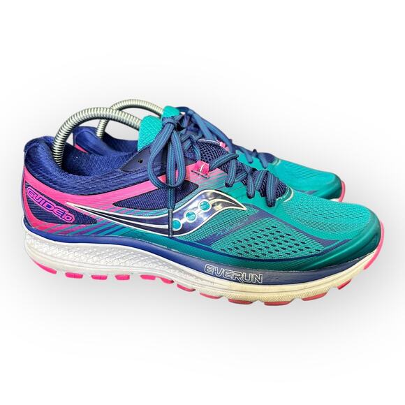 Saucony Everun Guide 10 size 10 Womens Running Shoes Sneakers Blue Pink - Picture 1 of 12